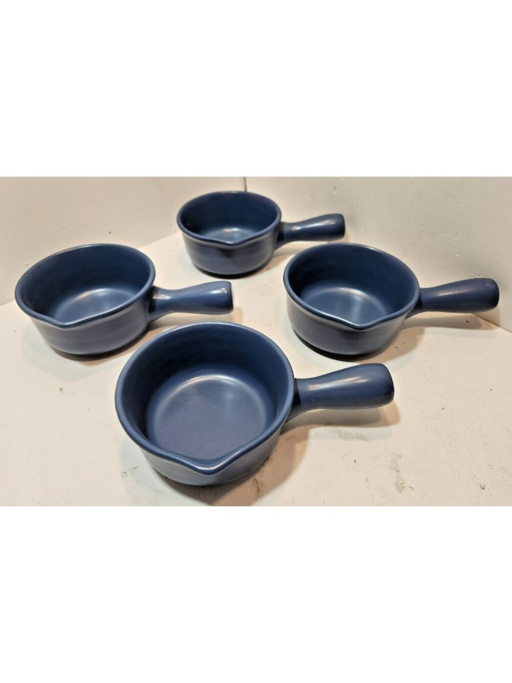 Technique Flame Oven to Table Set of 4 Soup Bowls with Handles Stoneware Blue